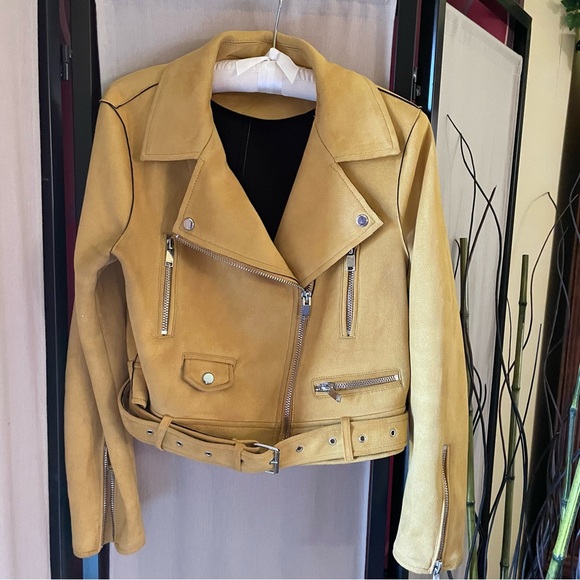 ⬇️ $37.00 ⬇️ Zara Basic Outerwear Faux Leather Biker Jacket Mustard shade. - Picture 3 of 16